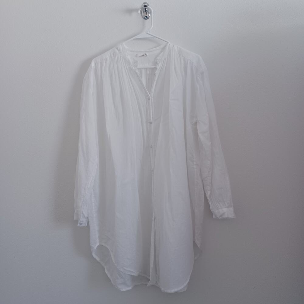Skin Worldwide Tunic Blouse Womens White Size 0 Button Up Lightly Sheer Flowy